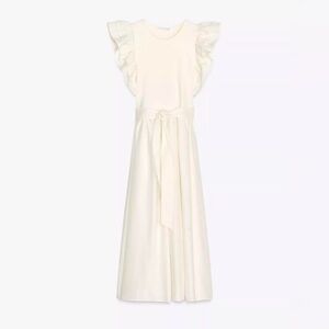 Zara Ecru Mixed Media Ruffle Sleeve Dress